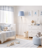 Drewniana lampa podłogowa dla dzieci CURACAO z niebieskim abażurem