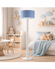 Ozdobna lampa stojąca z kulkami przy stelażu GIZA z niebieskim abażurem
