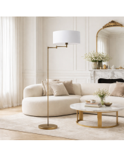 Biało złota lampa stojąca glamour CANCUN z regulowanym ramieniem do czytania