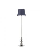 Srebrna lampa stojąca do salonu LIZBONA z abażurem tekstylnym