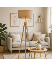 Drewniana lampa podłogowa na 3 nogach HAITI ECO w stylu skandynawskim