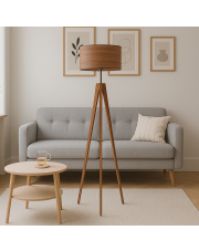 Lampa stojąca na trójnogu drewnianym HAITI ECO z fornirowym kloszem
