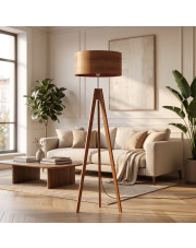 Lampa stojąca na trójnogu drewnianym HAITI ECO z fornirowym kloszem
