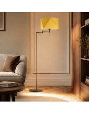 Złota lampa stojąca do sypialni glamour SANTIAGO z musztardowym abażurem