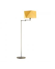Złota lampa stojąca do sypialni glamour SANTIAGO z musztardowym abażurem