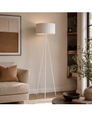 Biała lampa stojąca do salonu SEWILLA lampa podłogowa na trójnogu LED