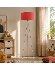 Lampa podłogowa na trzech nogach do salonu SEWILLA z czerwonym abażurem