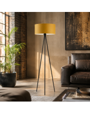 Lampa podłogowa do salonu na trójnogu SEWILLA z musztardowym abażurem