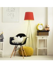 Chromowana lampa podłogowa z czerwonym abażurem w stylu art deco RENO