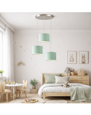 Dziecięca lampa wisząca do pokoju dziecka na okragłej podsufitce PUEBLO 3-punktowa regulowana z miętowymi abażurami