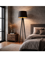 Nowoczesna lampa podłogowa CURACAO GOLD lampa stojąca drewniany trójnóg