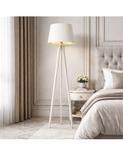 Biała lampa stojąca drewniana do salonu CURACAO GOLD designerska lampa drewniana stojąca