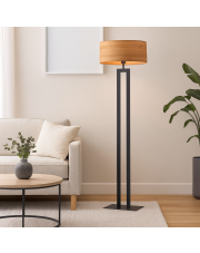 Czarna lampa stojąca do salonu KALIFORNIA ECO z designerskim kloszem w kolorze dąb sonoma