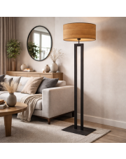 Czarna lampa stojąca do salonu KALIFORNIA ECO z designerskim kloszem w kolorze dąb sonoma