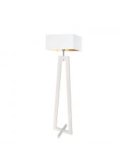 Biała lampa stojąca z drewna JAWA GOLD