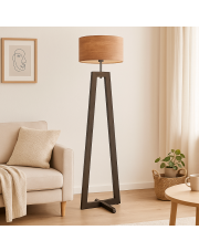 Drewniana lampa stojąca z abażurem BALI ECO do czytania w salonie