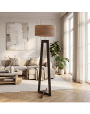 Lampa stojąca z abażurem na drewnianej nodze BALI ECO do czytania w salonie