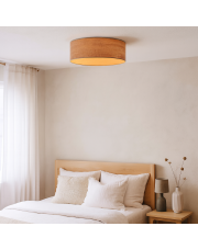 Skandynawska lampa sufitowa do sypialni DUBAJ ECO fi - 50 cm z abażurem z wytłoczonym wzorem drewnianych słojów