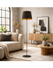 Czarna lampa stojąca podłogowa do salonu VASTO GOLD z czarnym abażurem ze złotym wnętrzem