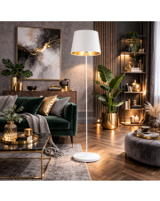 Biała lampa stojąca z abażurem VASTO GOLD lampa podłogowa do sypialni LED