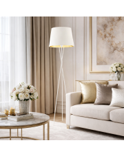 Biała lampa stojąca na 3 nogach do sypialni TOKIO GOLD