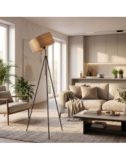 Designerska lampa stojąca na trójnogu MALMO ECO z fornirowym kloszem