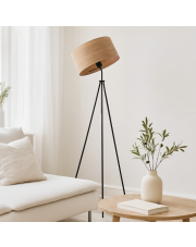 Designerska lampa stojąca na trójnogu MALMO ECO z fornirowym kloszem