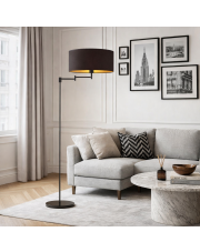 Czarna lampa stojąca LED do czytania w salonie CANCUN GOLD z regulowanym ramieniem prawo-lewo