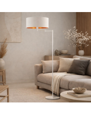 Biała lampa podłogowa z abażurem ze złotym wnętrzem CANCUN GOLD lampa stojąca biała złoty środek – styl glamour