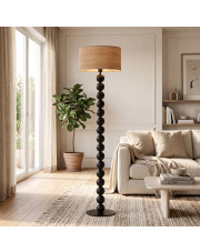 Designerska lampa podłogowa z kulami czarna z beżowym abażurem – styl japandi / boho do salonu GIZA ECO