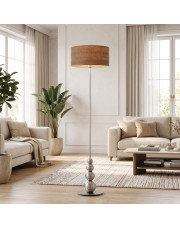 Elegancka lampa podłogowa stojąca srebrna z kulami u podstawy i beżowym abażurem – styl nowoczesny / modern classic ROMA ECO