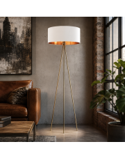 Lampa stojąca w stylu glamour SEWILLA GOLD z białym abażurem ze złotym wnętrzem