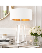 Duża lampa stołowa glamour z białym abażurem ze złotym wnętrzem THOR GOLD