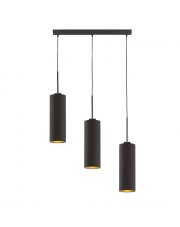 Czarna lampa wisząca BORNEO GOLD z trzema podłużnymi kloszami ze złotym wnętrzem