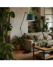 Lampa podłogowa na wysięgniku z regulacją do czytania w salonie urban jungle MANILA  z abażurem zieleń butelkowa