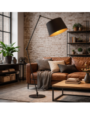 Czarna lampa podłogowa z regulowanym ramieniem do salonu MANILA GOLD