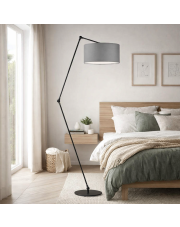 Lampa podłogowa stalowa z szarym kloszem i regulowanym ramieniem BARI funkcjonalna lampa stojąca do czytania