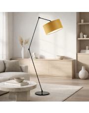 Czarna lampa podłogowa z wysięgnikiem i regulacją BARI z musztardowym abażurem