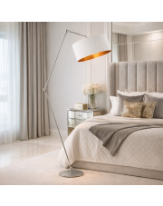 Klasyczna lampa podłogowa z regulacją klosza BARI GOLD biała lampa podłogowa z abażurem LED
