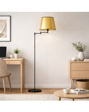 Czarno - złota lampa stojąca do sypialni ASTI MIRROR z regulowanym ramieniem