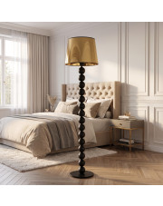 Czarna lampa stojąca z kulkami do sypialni glamour BANGKOK MIRROR ze złotym kloszem LED