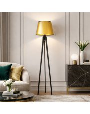 Lampa podłogowa na trzech nogach CURACAO MIRROR ze złotym kloszem