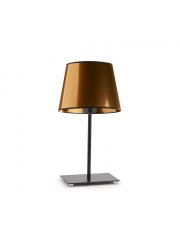 Miedziana lampa stołowa do salonu GENUA MIRROR na czarnej podstawie