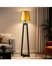 Drewniana lampa podłogowa w złotym kolorze KOS MIRROR