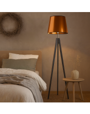 Drewniana lampa stojąca na trójnogu do sypialni ARUBA MIRROR