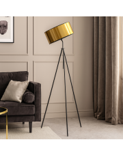 Złota lampa podłogowa na trzech nogach MALMO MIRROR na czarnym stelażu