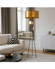 Czarno-złota lampa podłogowa na trzech nogach PARYŻ MIRROR