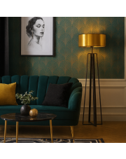 Czarna lampa podłogowa ze złotym abażurem w stylu glamour MOSS MIRROR
