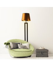 Industrialna lampa stojąca LED z miedzianym abażurem i czarną podstawą VEGAS MIRROR