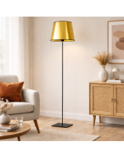Złota lampa podłogowa do salonu PALERMO MIRROR na czarnym stelażu